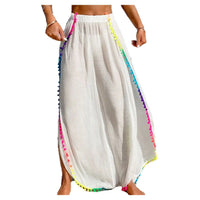 Colorful Tassel-patched Loose Asymmetrical Beach Pants