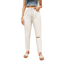 Fashion Sexy Ripped Raw Edge High Waist Ladies Cropped Jeans