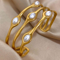 Pearl Open Bracelet Stainless Steel Light Luxury Fashionable And Versatile