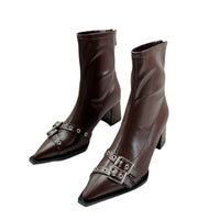 Retro Belt Buckle Stretch Thin Boots British Style Martin Boots