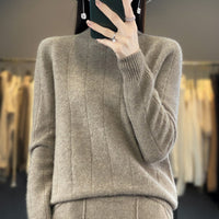 Women's Pullover Half Turtleneck Solid Color Knitted Comfortable Warm Sweater