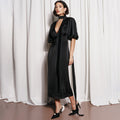 Summer Short Sleeve Puff Sleeve Deep V Neck A Line Maxi Dress