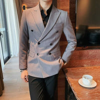 Men's Simple Solid Color Casual Double-breasted Jacket