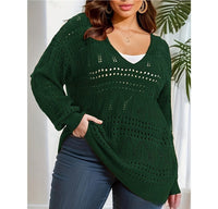 Plus Size Women's Sweater Long Sleeve V-neck Pullover Loose Sweater
