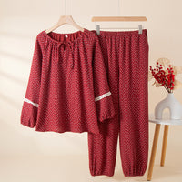 Court-Style New Year Red Japanese-Style All-Cotton Womens Loungewear Set