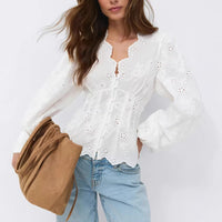 Lace-trimmed Casual Solid-color Women's Shirt