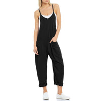 Women Zipper Pocket Suspender Trousers Jumpsuit