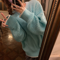 Women's Loose Pure Color Thickened All-match Retro Pullover Sweater