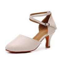 Soft-soled Mid- To High-heeled Modern Cha-cha Closed-toe Dance Shoes For Practice