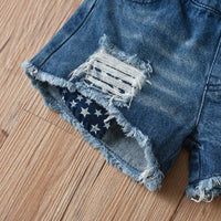 Girls' Spaghetti-strap Floral Print Jeans Suit