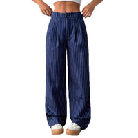 Blue Striped Loose-fit Wide-leg Casual Pants