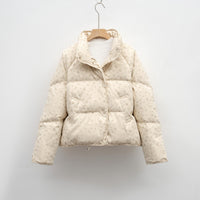 Petite White Duck Down Jacket Short Floral Women