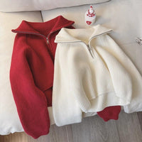 Loose Slim Lapel Lazy Sweater Top For Women