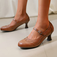 Rock Carved Hollow High Heel Women's Shoes Retro British Style Buckle