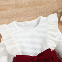 Girls Autumn And Winter Solid Color Lace Long-sleeved Corduroy Suit