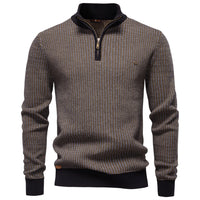Mens Thickened Half-Zip Stand-Up Collar Casual Sweater