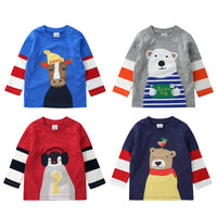 Boys And Girls Striped Sleeves Stitching Round Neck Sweater