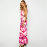 Printed Sexy Backless Waist Cinching Sheath Slip Dress