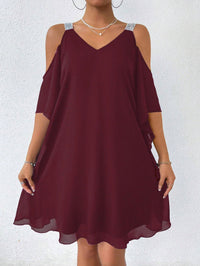 Solid-color V-neck Elegant European And American-style Dress
