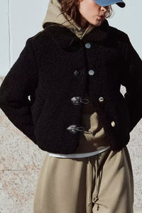 Womens All-Match Fleece Thermal Turtleneck Long-Sleeve Fluffy Short Coat For FallWinter