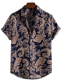 Men's Hawaiian Casual Flower Short Sleeve Single-breasted Beach Tropical Shirt