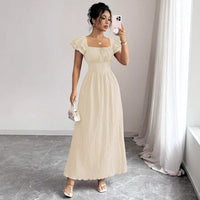 Skinny Waist Skirt Solid Color French Dress