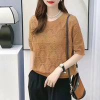 Summer Knitwear Women's Thin Short Sleeve Round Neck Sweater