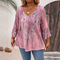 V-neck Long Sleeve Printed Women's Casual Top