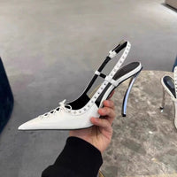 Pointed-toe Rivet-backed Stiletto Heels With A Thin Heel And Lace-up Design