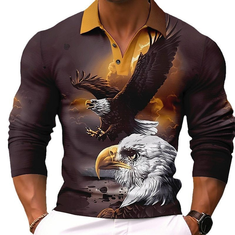 Autumn Fashion Polo Collar Button Animal Print Long Sleeve