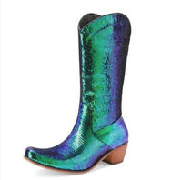 Womens Block-Heel Patent Leather Knee-High Boots