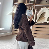 Retro Brown Lace-Up Suede Jacket For Women
