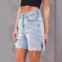 Summer Street Hipster Water Washed Hole Denim Shorts