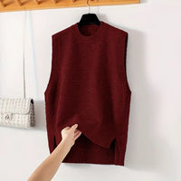 Women's Crew-Neck Loose Sleeveless Knitted Vest Top