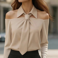 Fashion Women Tank Top Halter Neck Strap Lapel Design Long Sleeve Blouses Sexy Shirt For Spring Summer