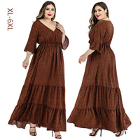 V-neck Flared-sleeve Middle Eastern Export Pleated Skirt