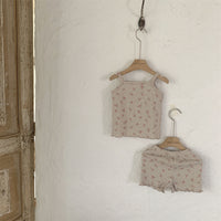 Thin Cotton Floral Suspender Shorts Two-piece Set Baby