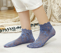 Socks Women Short Cute Solid Color Cotton Bottom Breathable In Tube Mesh Lace Lace