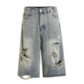 American Casual Retro Beggar Ripped Denim Shorts