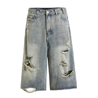 American Casual Retro Beggar Ripped Denim Shorts