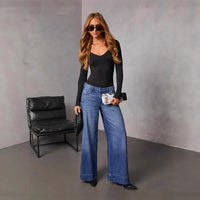 Casual Washed Straight Leg Denim Jeans