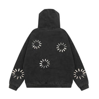 Washed And Worn Letter Printed Full-zip Cardigan Sweater