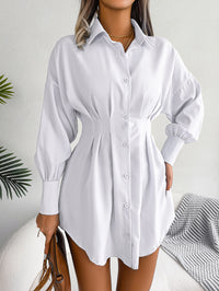 Women  Casual Lantern Sleeve Tie Waist Asymmetric Shirt Dress