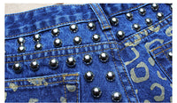 Hot Sale Ripped Loose High Waist Rivet Denim Shorts Printed Pants