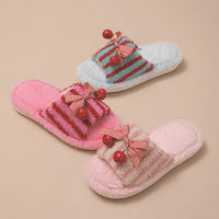 Contrast Color Cherry Open Plush Slippers