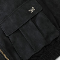 Three-dimensional Pocket Lapels PU Leather Jacket For Men