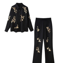 Women's Embroidered Beads Long Sleeve Trousers Suit