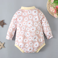 Long Sleeve Round Neck Small Flower Pattern One-piece Baby Romper