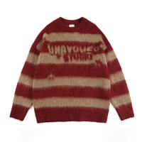 American-style Vintage Striped Mink Sweater