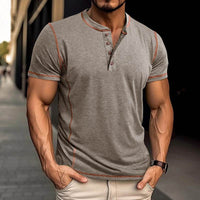 Short Sleeve Polo Shirt With Button Men's Summer Solid Color Tops